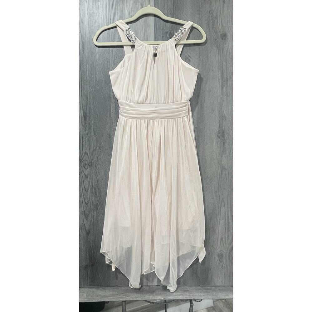 Rare Editions Blush Girl's Elegant Formal Dress with Large Crystals Sz 16